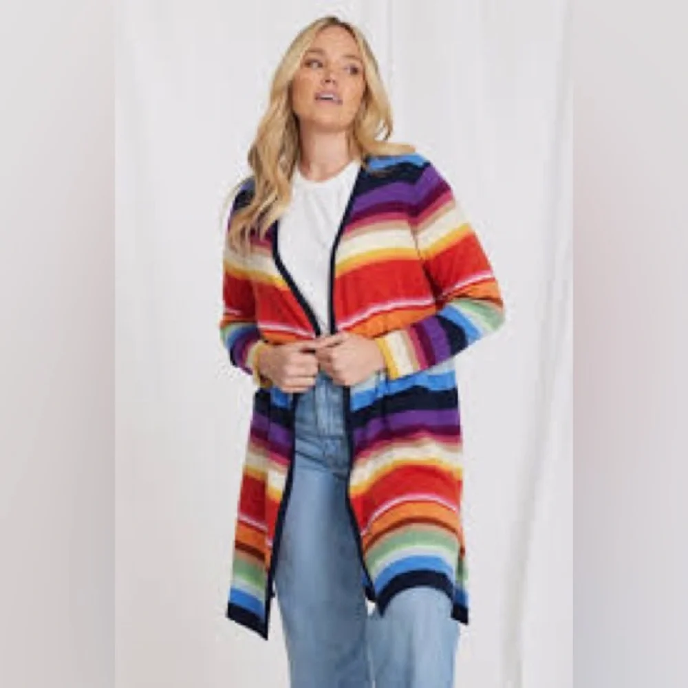 MINNIE ROSE Cashmere Multi Stripe Cardigan size XS pristine condition like new - Picture 4 of 11